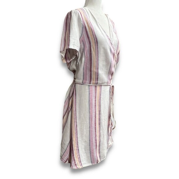 Forever 21+ Chambray Wrap Dress White Pink Orange Stripe Summer Plus Size 2X - Picture 3 of 14